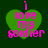 Green heart-shaped icon with pink text "i love my soldier" on dark green background, showing pixelated animation changes