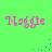 Green background with four pink 'Maggie' text instances and scattered blue dots in a