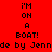 Red background with pixelated text 'I'M ON A BOAT!' and partial credit text, featuring a glowing effect on the left side of the image.