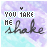 12 identical pixelated icons with purple and cyan watercolor backgrounds, each displaying the text "YOU MAKE ME shake" in mixed fonts