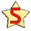 Animated sequence of a golden star with red 'S' symbol rotating through multiple angles against gray background.