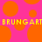 Pixelated orange circles on a bright pink background with yellow text repeating "BRUNGART BRUNGART" in a horizontal band.