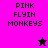 Pixelated text "PINK FLYIN MONKEYS" appears on pink and purple backgrounds with a black star icon transitioning to a pink star icon.