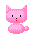 A 4-frame pixel art animation of a pink cat mascot with varying expressions and tail positions on a gray background.