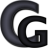 A pixelated black letter G with a thick, rounded stroke on a light gray background, rendered in a low-resolution style with visible dithering and anti-aliasing.