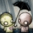 Two pixelated characters under a black umbrella with blue text reading "if you get wet ... you'll get sick" on separate