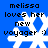 Blue background with white snowflake-shaped figures and black text reading "melissa loves her new voyager :)" in four identical