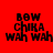 Red background with black text 'BOW CHIKA WAH WAH' in four quadrants, each containing a cyan horizontal bar over different lines of the text.