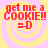 Red text and smiley face on pink and yellow spiral background with four identical