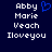 Pixelated text displays 'Abby Marie Veach Iloveyou' with a blue heart symbol on a dark blue background.