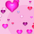 Pixelated pink background with multiple heart shapes in varying shades of pink, purple, and red scattered across the image.
