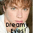 Pixelated close-up of a person with light brown hair and fair skin, wearing a white shirt with blue accents, overlaid with bold black text reading 'Dream Eyes!' in two lines.