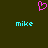 A static pixel art image with a dark green background, featuring two cyan 'mike' texts and one pink heart symbol above them.
