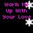 A 4-frame animated contact sheet showing repeated text and snowflakes on a black background, with pink pixelated text reading "Warm Me Up With Your Love" and white star-shaped snowflakes in various positions across frames.