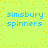 Light green background with scattered orange dots and blue text reading "simsbury spinners" in two , repeated across the image