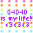 Pixelated grid of colored squares surrounds purple text reading '04040 is my life!!' with three heart symbols below.