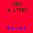 Red background with brown text reading 'JILL 4 LIFE!!' and five blue/purple puzzle-piece icons below, two versions showing animation changes.