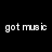 Black background with white pixelated text reading 'got music', 'got guitar', and 'got me' in separate sections, alongside a solid gray rectangle.