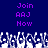 Blue background with purple text reading 'Join AAJ Now' repeated twice, white pixelated shapes at the bottom.