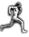 Six grayscale frames of a running figure in various poses against a light gray background, each with white outline and motion blur effects.