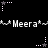 Pixelated text "Meera" repeated with star and dot patterns on a black background, alternating between white and gray stars.