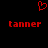 Red pixelated heart symbol above two red 'tanner' text instances on black background.