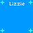 Blue background with multiple instances of the text 'Lizzie' and light blue plus signs scattered across the image.