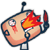 Pixelated cartoon head with antenna, red eyes, and flame on right side of face; show slight movement in the flame's position