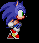 Pixel art of a blue hedgehog character in multiple running poses with green eyes, red shoes, and white gloves against black backgrounds.