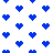 Blue pixelated hearts arranged in a pattern on white background with two of partial heart shapes