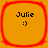 Four identical orange square icons with red rounded borders, each displaying the name "Julie" and a smiley face :)