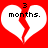 Red background with two white broken hearts, each containing black text reading '3 months.'