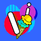 A blue background with five identical ice cream cone icons arranged in a , each featuring a white 'i' symbol above the cone