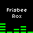 Pixelated green audio equalizer bars shift horizontally beneath repeated 'Frisbee Rox' text on a black background.