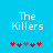 Blue background with white pixelated text "The Killers" and five red/purple star-like symbols below, two versions of the symbol arrangement displayed side-by-side.
