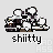 Pixelated cartoon characters in various poses with rainbow flag accents and 'shitty' text below each icon.
