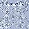 A static digital artwork featuring four symmetrical, intricate snowflake-like patterns arranged in a 2x2 grid on a light blue background.