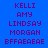 Blue background with purple text listing names KELLI, AMY, LINDSAY, MORGAN, BFFAEAEAE in three , some names highlighted in pink