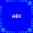 Blue background with cyan pixelated border elements and four white 'ÆK' text labels at corners.