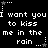 Black background with white pixelated text repeating "I want you to kiss me in the rain" across three , each containing three identical text blocks with small star symbols above and below the text