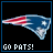 nine identical pixelated New England Patriots logos with 'GO PATS!' text below each, on black backgrounds