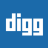 Blue background with white text 'digg' in a pixelated sans-serif font, each letter having a blue inner section.