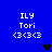 Blue background with white text "ILY Tori <3<3<3" and a black heart icon that changes to dark blue in different frames.