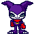 A 5x5 contact sheet of a purple Digimon character in various poses and animation frames, displayed on a gray background with transparent pixels.