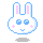 Pixelated bunny head with blue outline, pink inner ears, and light blue eyes showing four distinct expressions including smiling, winking, and heart-eyed poses.