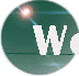 Animated circular icon with teal background showing sequential text animation of 'Welcome' in white letters.