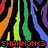 A static digital image with a black background featuring colorful, flowing vertical stripes in red, orange, green, blue, and purple. The text "SHANNON<3" appears three times in different colors.