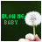 Green and white pixelated text reads 'BLOW ME BABY' next to a dandelion held by fingers on dark green background.