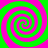 Four spirals in alternating green and pink colors arranged in a on a solid background