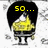 Animated pixel art of a character with black hair and yellow top, displaying sequential text above head: 'so...', 'damn...', 'EMO' against white background.